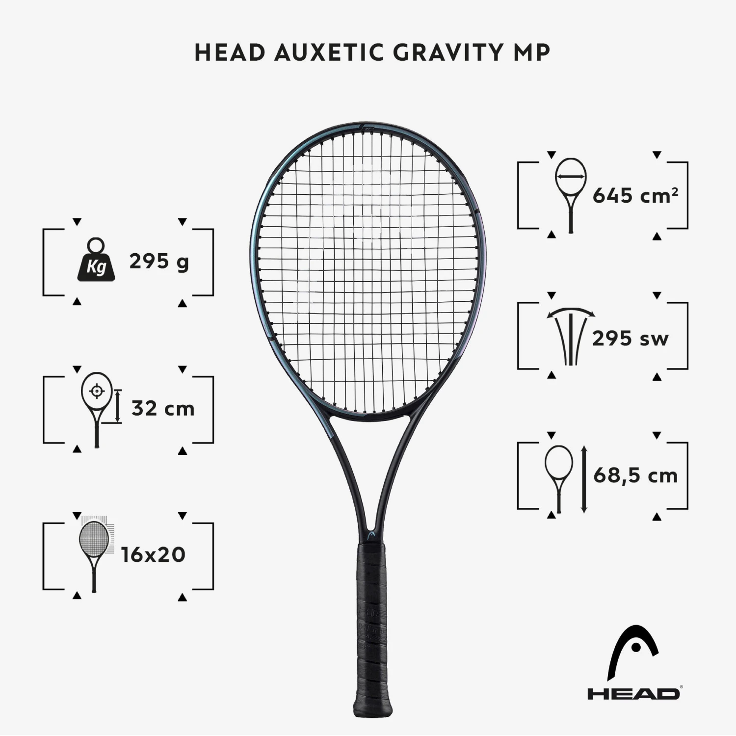 Head 295 G Adult Tennis Racket Auxetic Gravity MP 4 Head 295 G Adult Tennis Racket Auxetic Gravity MP - Image 2