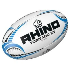 RHINO Tornado XV Rugby Ball (White/Blue/Black) -Tennis Squash Shop kd425758d9300f505f2b6926b248d11b6