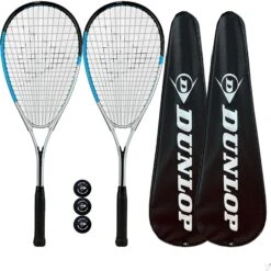 Dunlop Hyper Lite Nano Squash Racket Twin Pack, Inc Covers & 3 Squash Balls